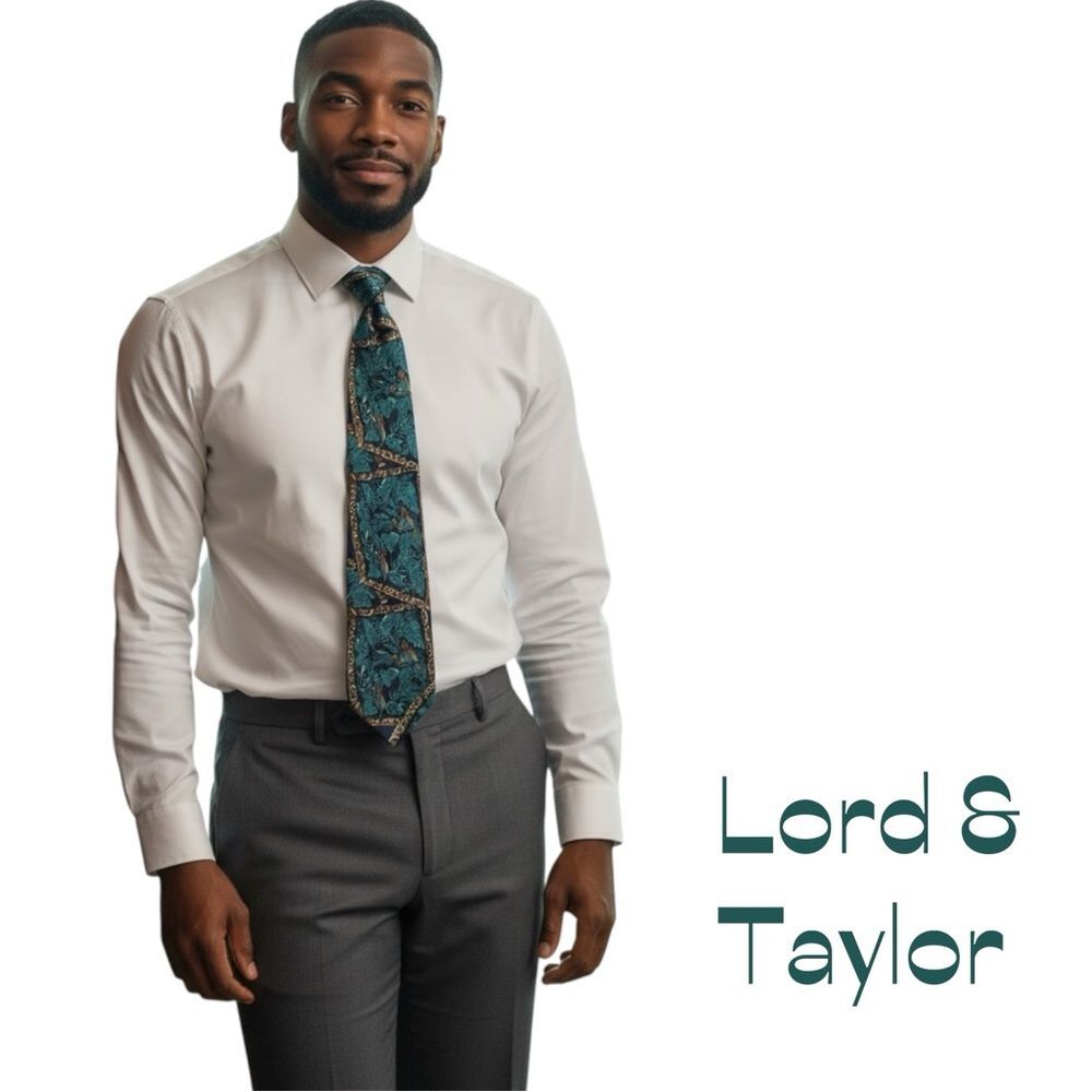 Lord & Taylor Navy Teal Gold Silk Office Career Necktie NWOT